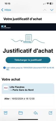 Email screen for downloading proof of purchase 